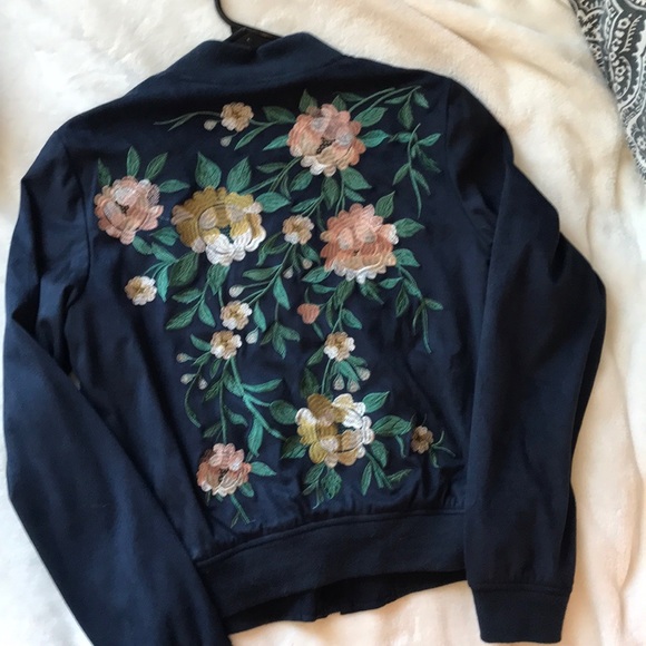 Navy embroidered suede jacket - Picture 2 of 2